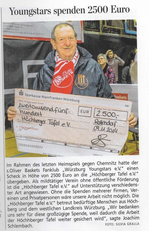 2014, Youngstars spenden 2.500 € (Main-Post)